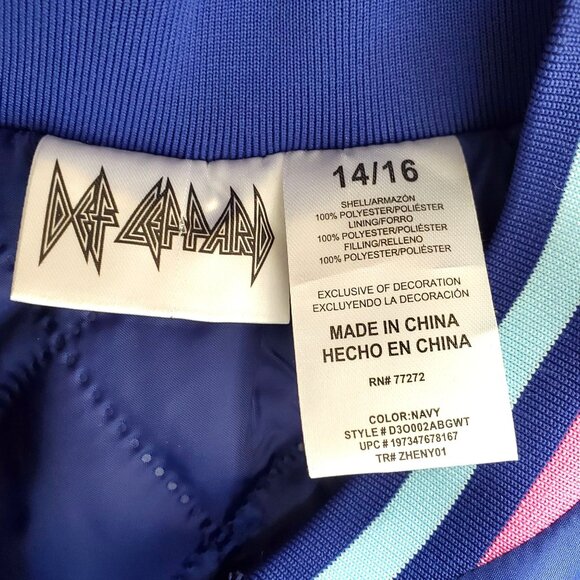 Def Leppard Youth Bomber Jacket Size 14/16 Navy Blue Polyester NWT - Picture 3 of 11
